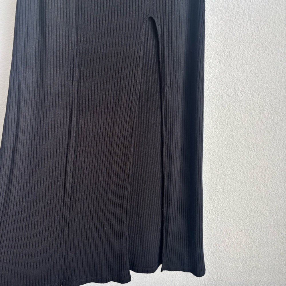 Reformation Black Ribbed High Slit Knit Maxi Skirt Tencel Spandex Blend Small - Picture 6 of 10